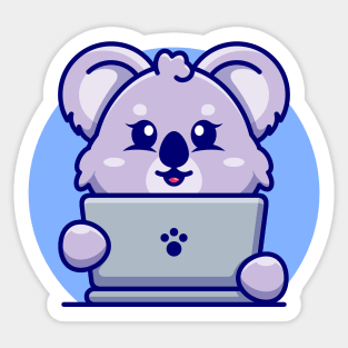 Cute koala with laptop cartoon design Sticker